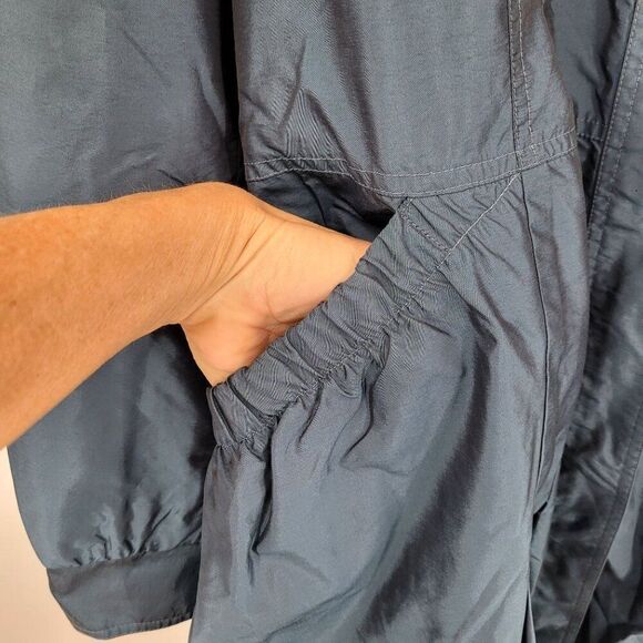 Dennis Teal Blue Belted A-line Balloon Hem Jacket Sz M Lightweight Duster Coat - Picture 6 of 10